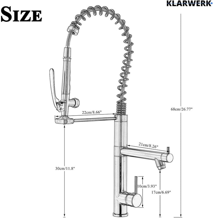 Ben | Gastronomie Chrom Silber Küchenarmatur| Zwei Brausen | Edelstahl Professional Wasserhahn Küche