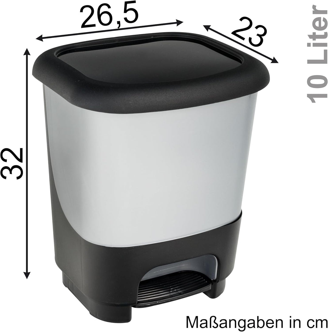 Hummelladen Mülleimer Treteimer 10 Liter eckig 27x23x32cm grau Kunststoff Klein separater Eimer Küch