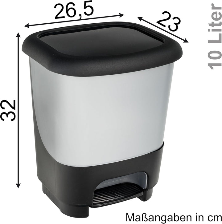 Hummelladen Mülleimer Treteimer 10 Liter eckig 27x23x32cm grau Kunststoff Klein separater Eimer Küch