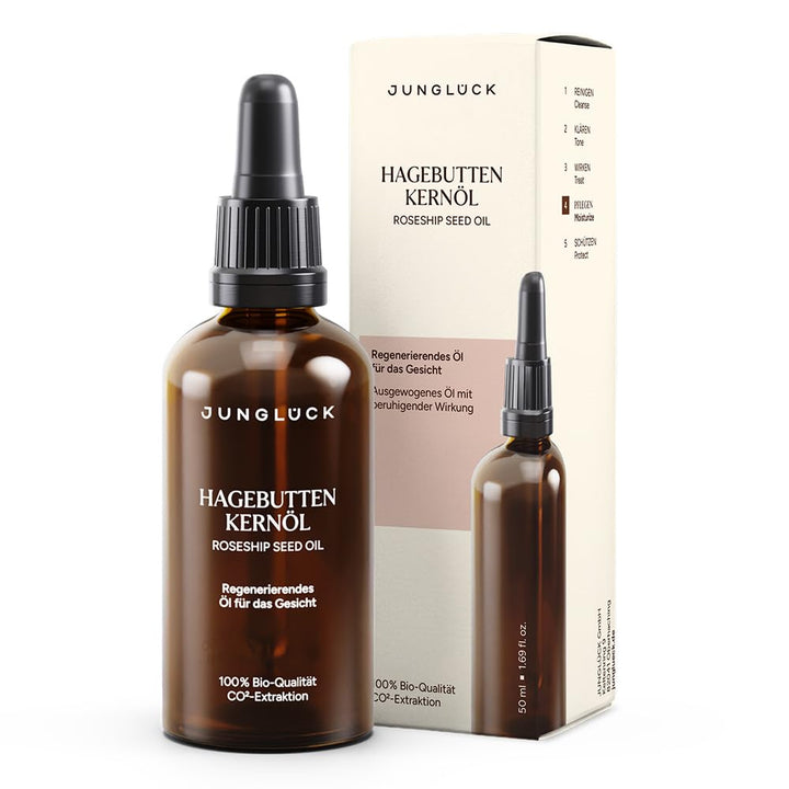 JUNGLÜCK BIO Hagebuttenkernöl - Vegan | Hagebuttenöl Kaltgepresst 100% Rein &amp; Natürlich beruhigt Röt