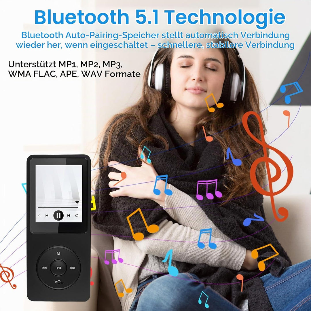 64GB MP3 Player Bluetooth 5.3, Musikplayer mit Lautsprecher &amp; HD-Klang, HiFi-Sound Verlustfreier Aud