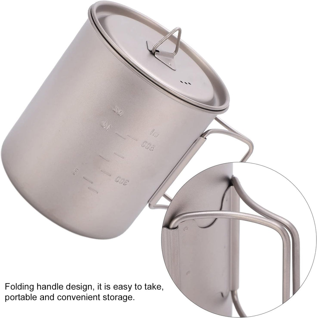 FOUF Titan-Becher, 750 Ml, Outdoor-Wand-Isolierbecher, Campingbecher mit Klappbaren Griffen und Deck