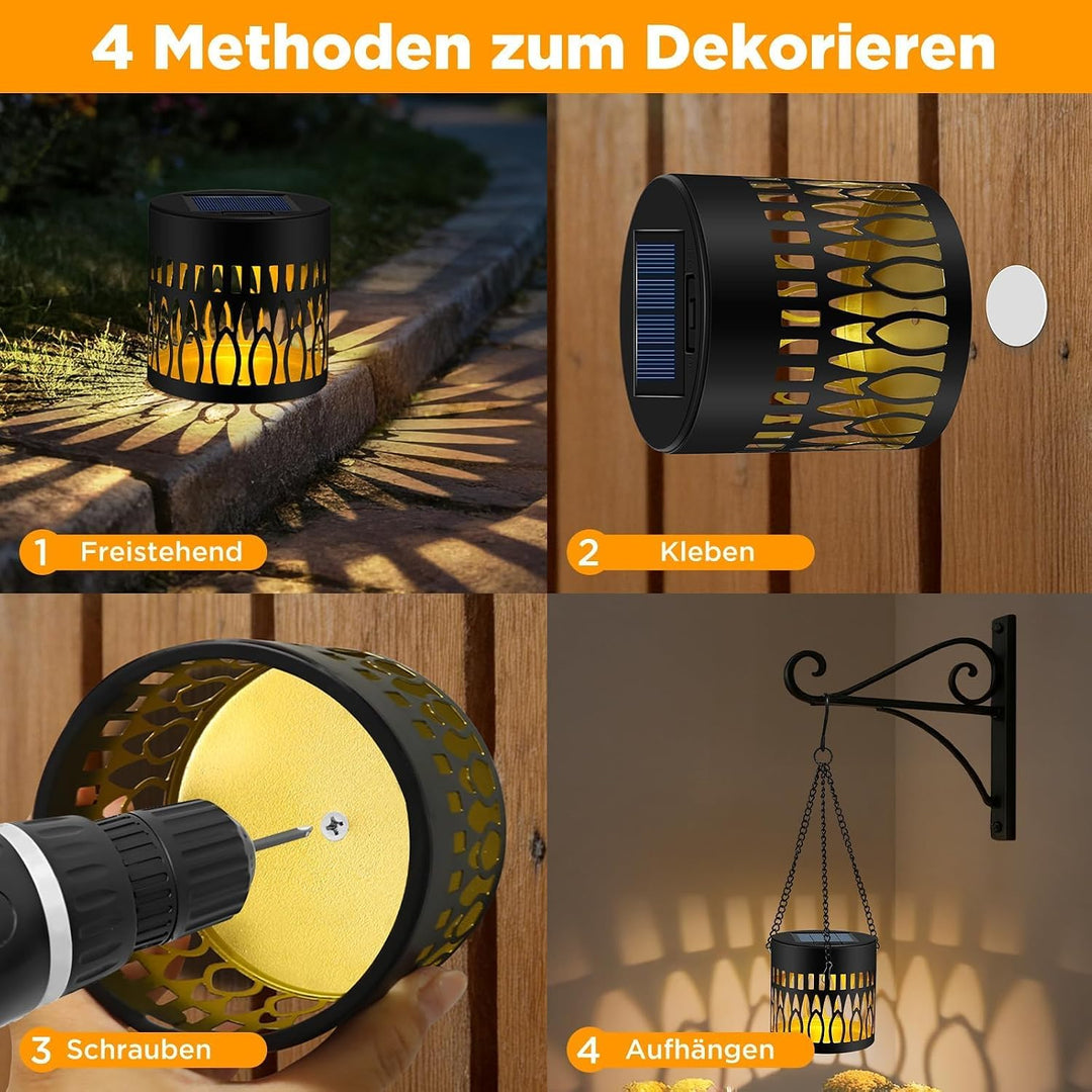 FLSEPAMB 2 Stück Solarlaterne für Aussen, Auto Solarlampen für Aussen Wand | Warmweisse Strahlkraft
