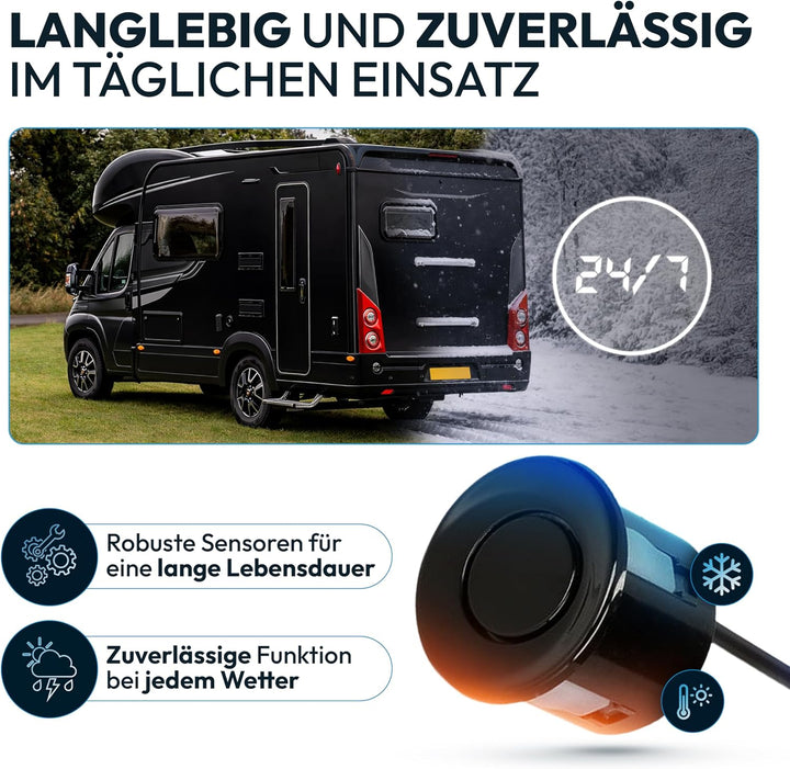 VSG24 Premium Wohnmobil Einparkhilfe zum nachrüsten, PDC Parksensoren hinten mit Stecksystem für ein