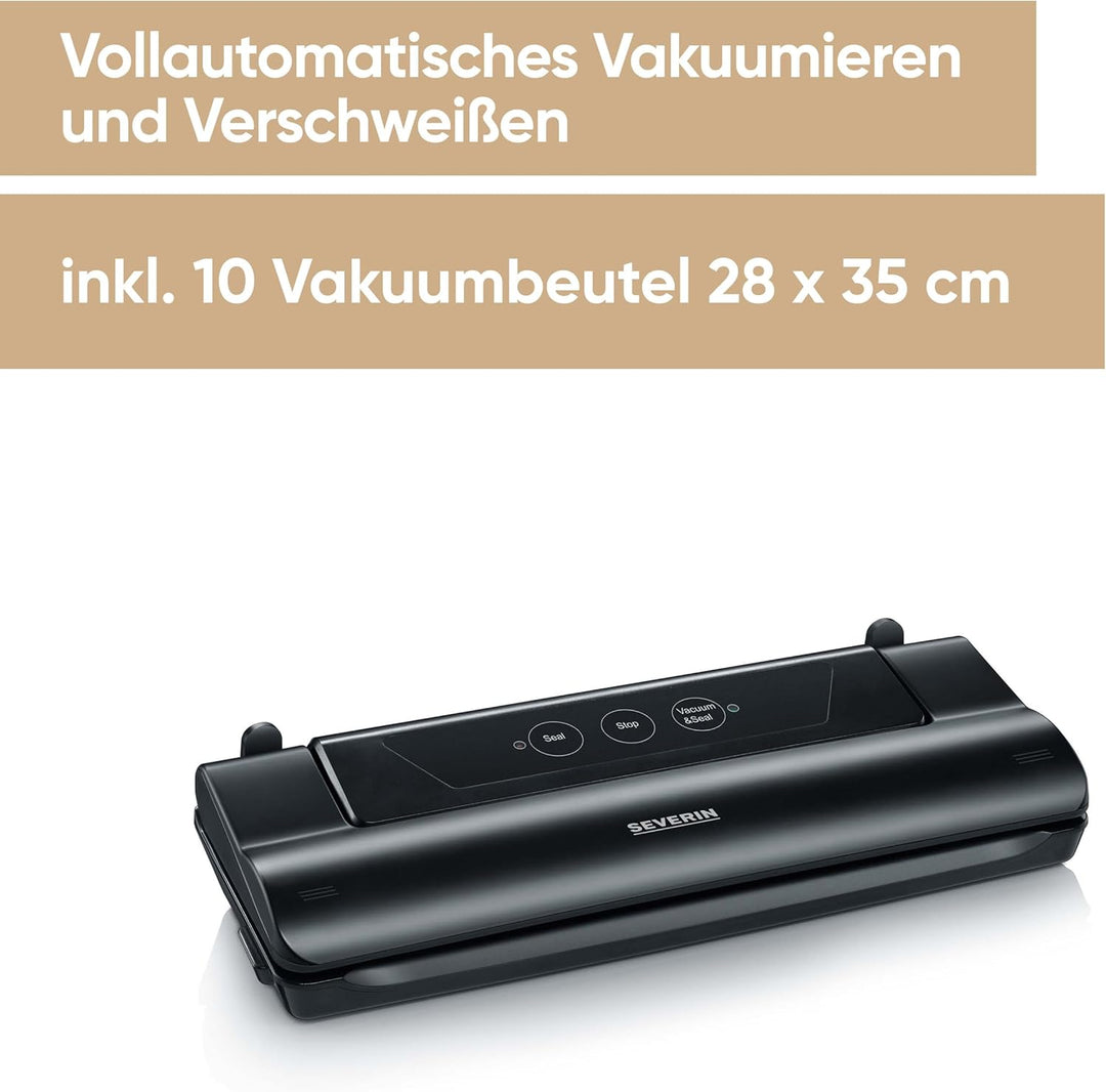 SEVERIN Vakuumiergerät inkl. 10 Vakuumbeutel (28x35 cm), vollautomatisches Vakuumieren und Verschwei