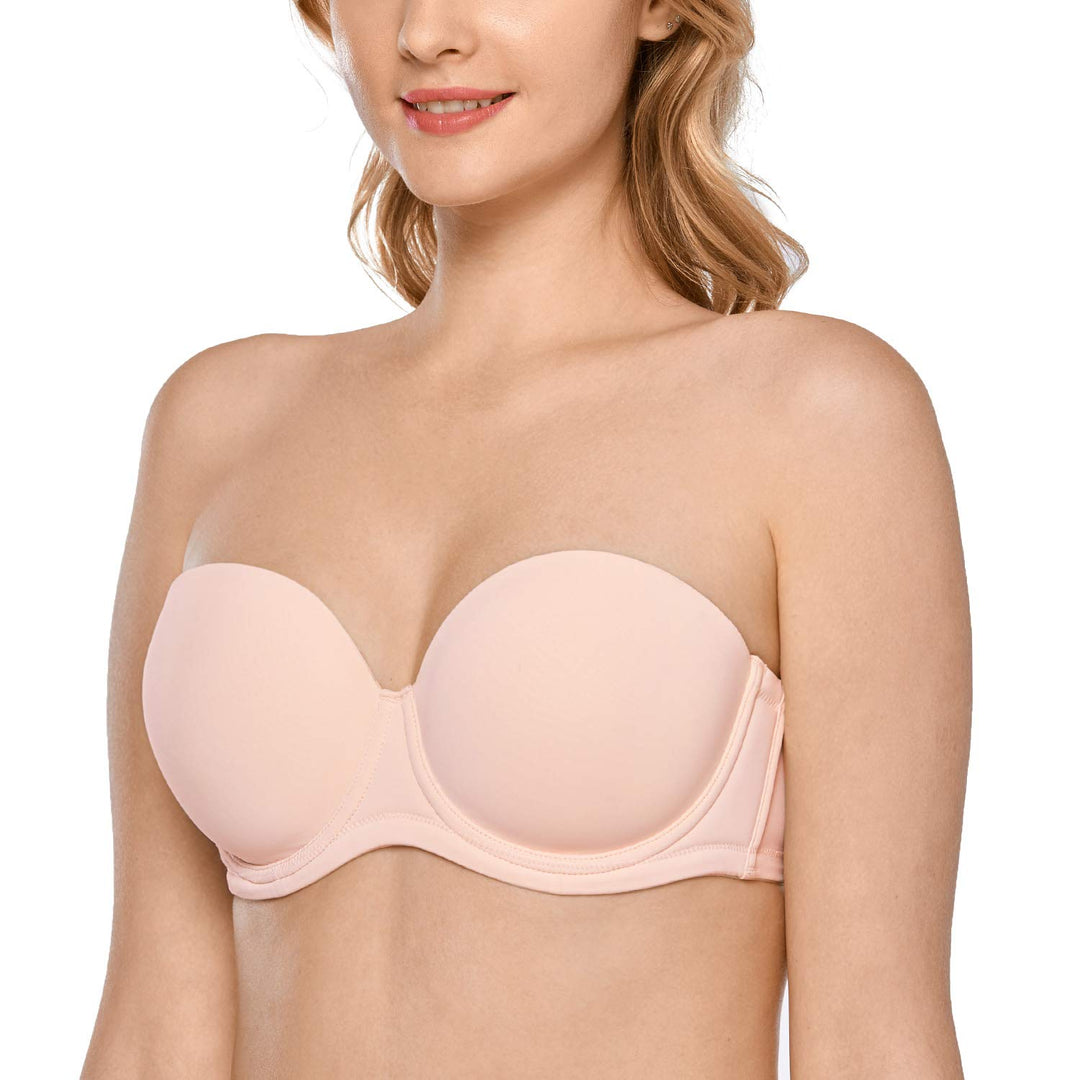 DELIMIRA Damen Trägerloser BH mit bügel Grosse Grössen Seamless Dirndl BH mit Geformte Cups 75B Apri