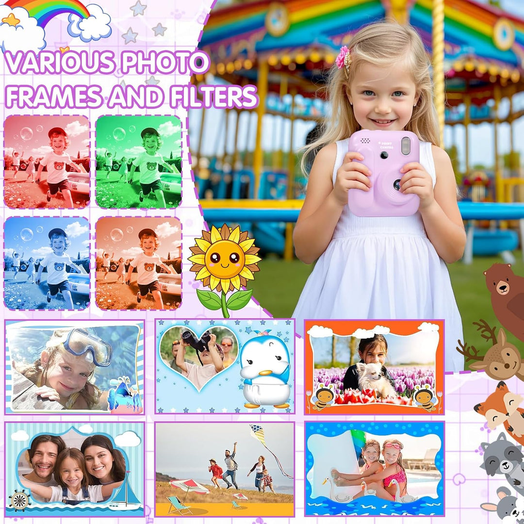 Sofortbildkamera Kinder, 2.4 Zoll Bildschirm Kinderkamera Sofortbildkamera mit 32GB Karte & 5 Rollen