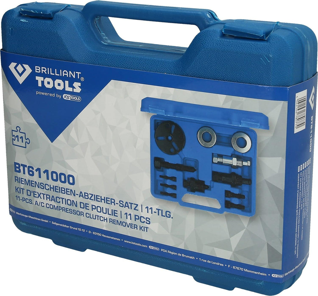 BRILLIANT TOOLS BT611000 Riemenscheiben-Abzieher-Satz | 12-tlg. [Powered by KS TOOLS], Blauer Transp