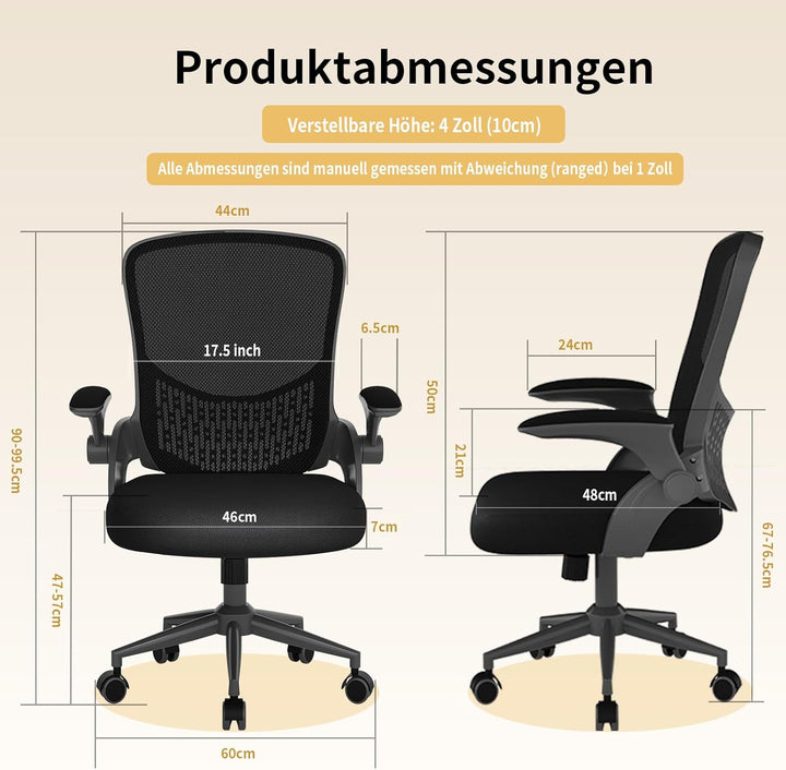 naspaluro Ergonomischer Bürostuhl, Schreibtischstuhl mit 90° Klappbaren Armlehnen, Einzigartige Lend