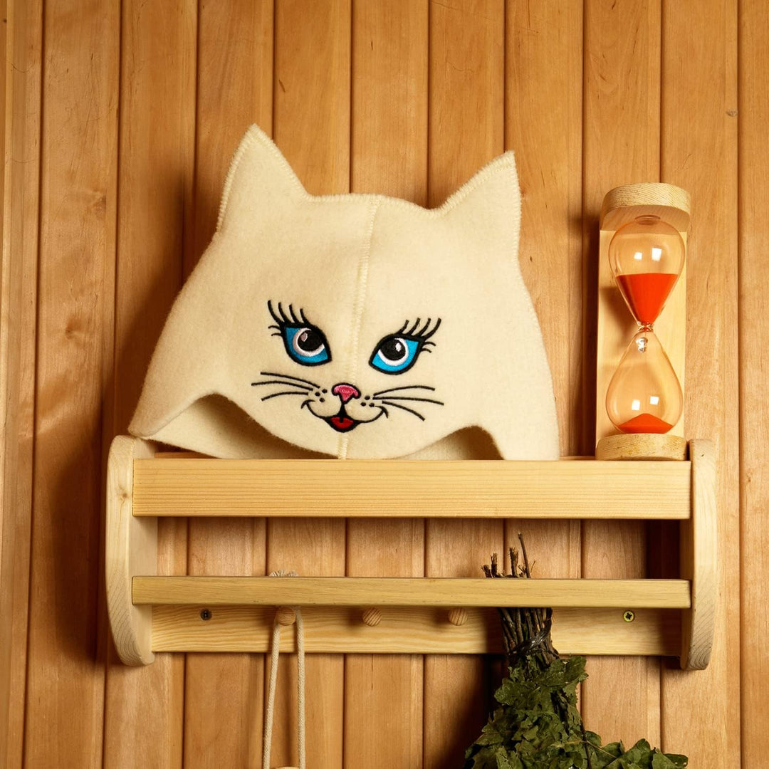 Saunahut für Damen und Herren aus Filz - Sauna Kitten Cat – Weiss Saunahut für Herren und Damen aus