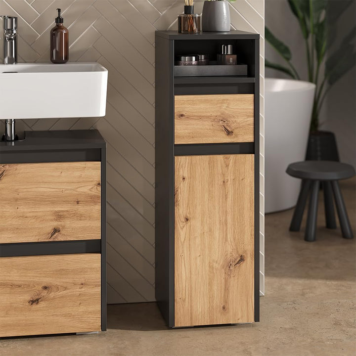 Vicco Midischrank Majest, Artisan, 30.2 x 96.3 cm mit Schublade und Tür, zur Aufbewahrung von Badute
