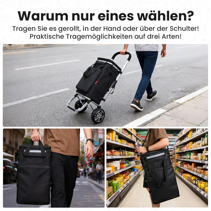 YEAUPE PRO Einkaufswagen mit Kühlfach | max. 50L & 25kg Traglast | Klappbarer 3in-1 Trolley Sackkarr