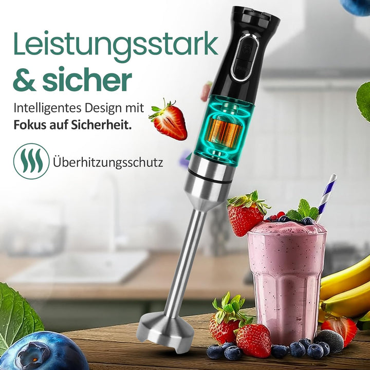 EMERIO Stabmixer mit kraftvollen 1000 Watt | Pürierstab (abnehmbar) und Messereinheit aus langlebige