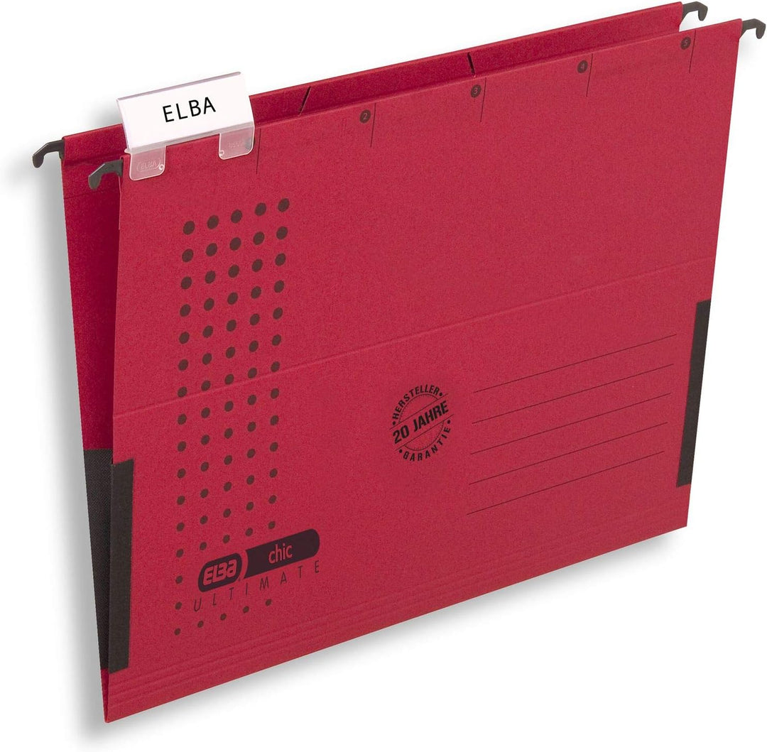 ELBA Hängetasche chic für A4, aus Karton, mit Leinenfröschen, rot, 25er Pack Hängetaschen rot 25 Stü