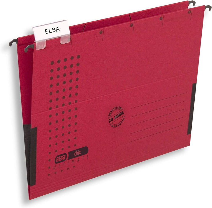 ELBA Hängetasche chic für A4, aus Karton, mit Leinenfröschen, rot, 25er Pack Hängetaschen rot 25 Stü