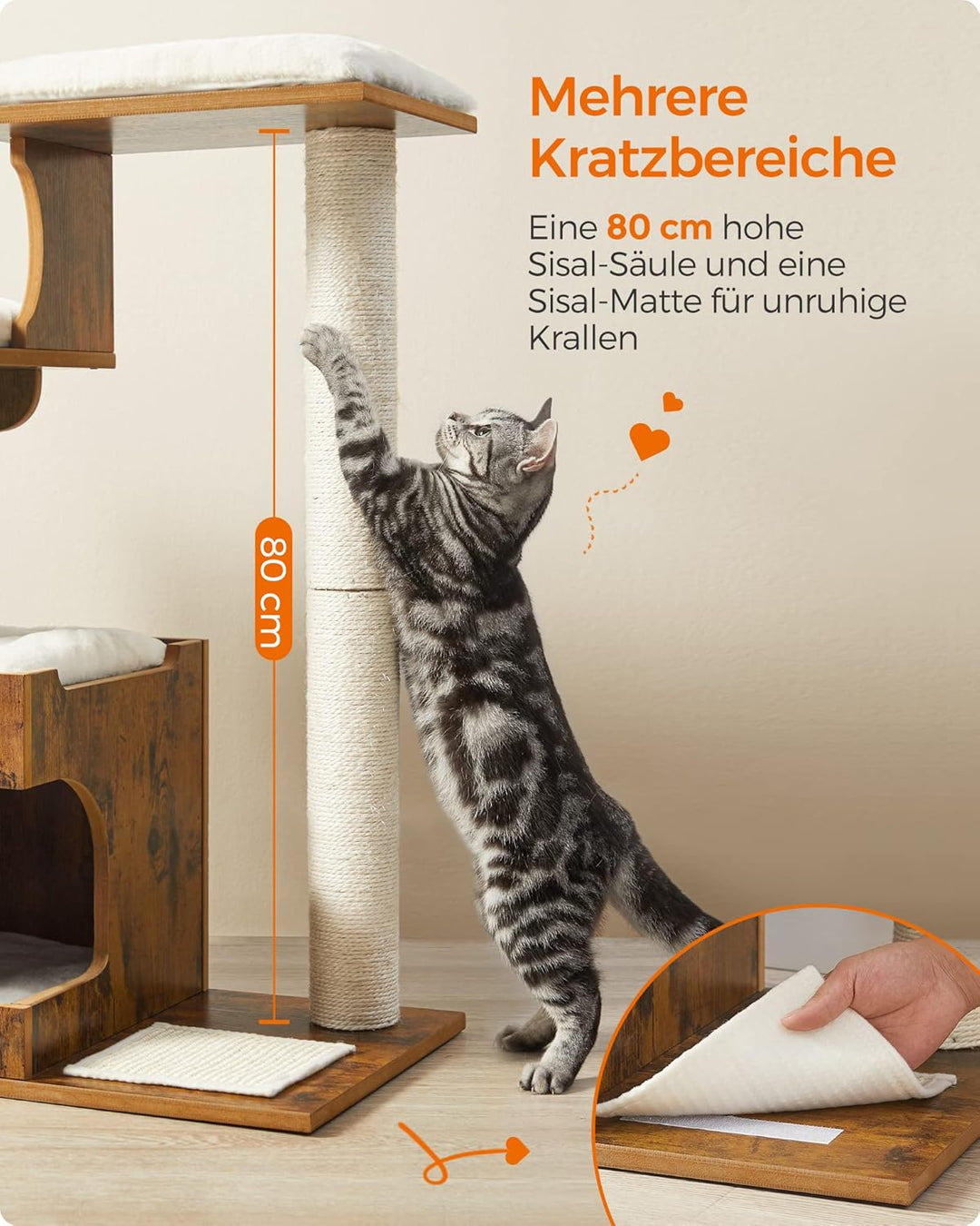 Feandrea Kratzbaum, 86 cm hoher Katzenbaum, Spanplatten-Katzenkratzbaum, mit Höhle, Liegeflächen, Sä