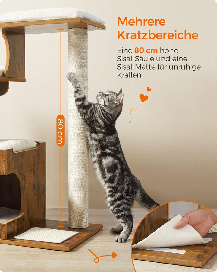 Feandrea Kratzbaum, 86 cm hoher Katzenbaum, Spanplatten-Katzenkratzbaum, mit Höhle, Liegeflächen, Sä