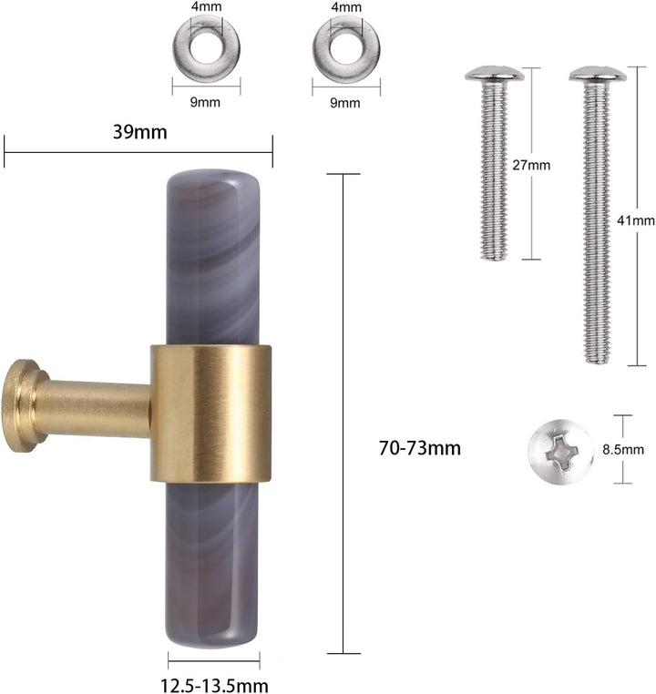 mookaitedecor Satz von 2 T-Bar Kristall Schublade zieht Griffe mit Schrauben, gebürstetem Messing St