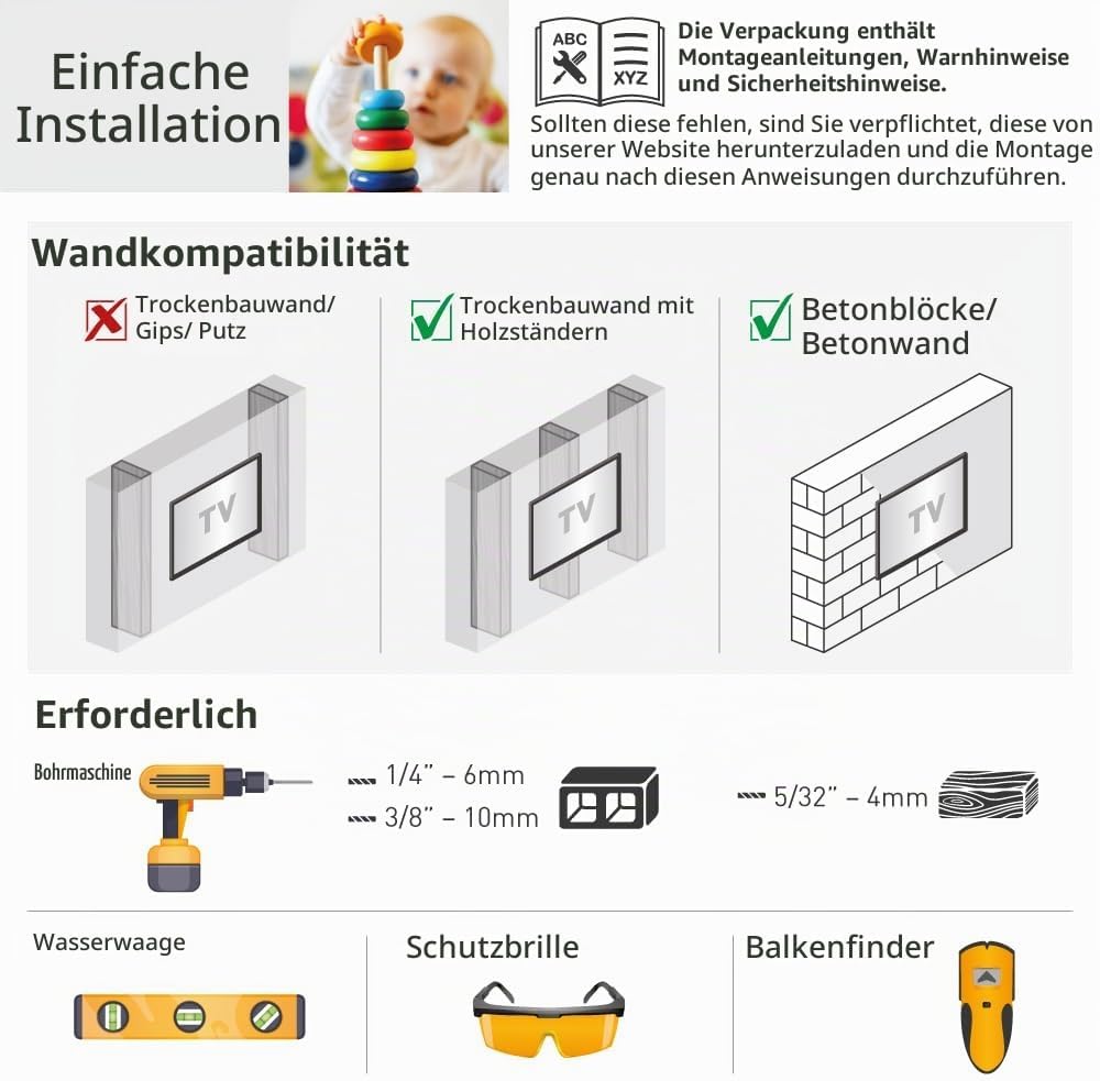 Barkan 53.5cm Lange TV Wandhalterung, 13-65 Zoll Schwenkbar/Neigbar/Vollbewegung luxuriösen TV Halte