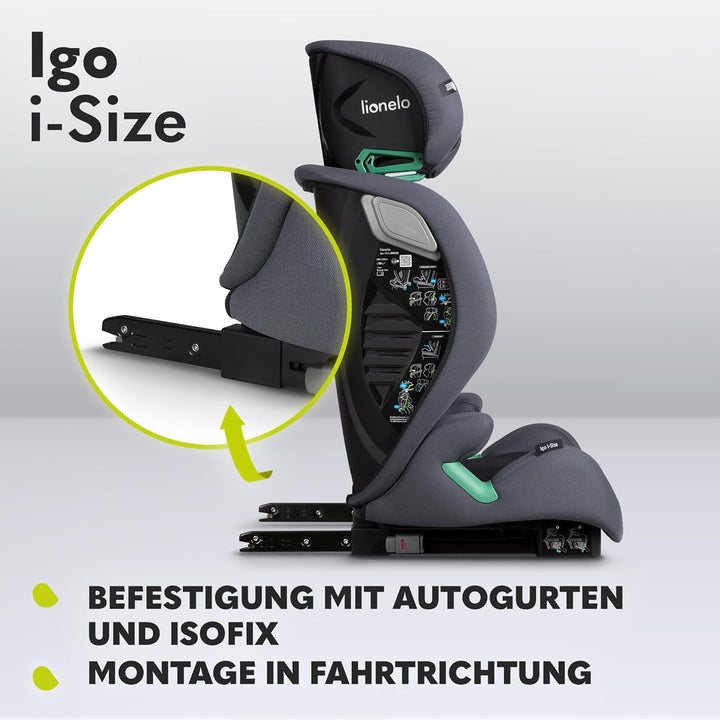 LIONELO IGO I-size Kinderautositz, Gruppe 2 3, von 100-150 cm ISOFIX oder gurtlose Frontbefestigung,