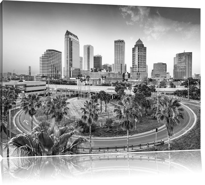 Pixxprint Skyline in den USA Kunst B&W als Leinwandbild/Grösse: 100x70 / Wandbild/Kunstdruck/fertig