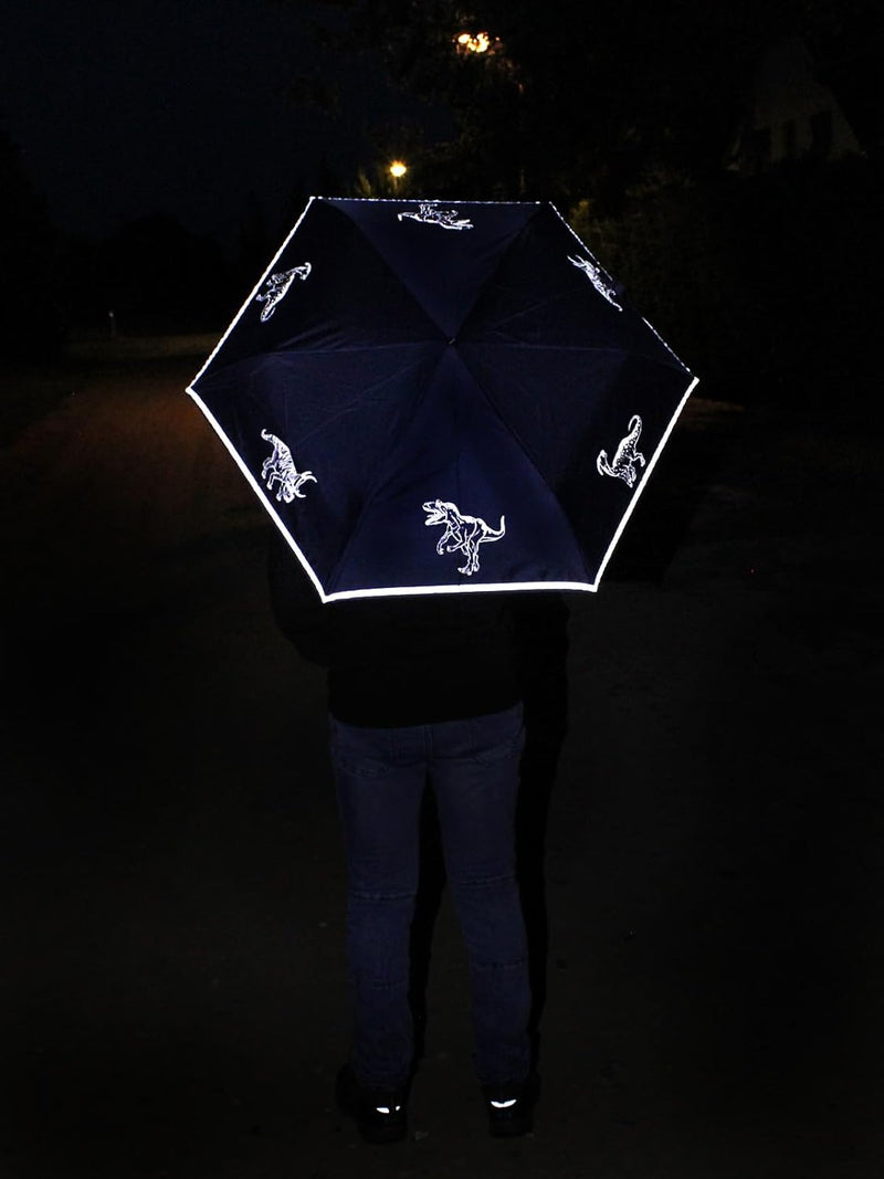 Knirps 4Kids Kinder-Taschenschirm reflective mit Reflexborte und reflektierenden Dinos - Big reflekt