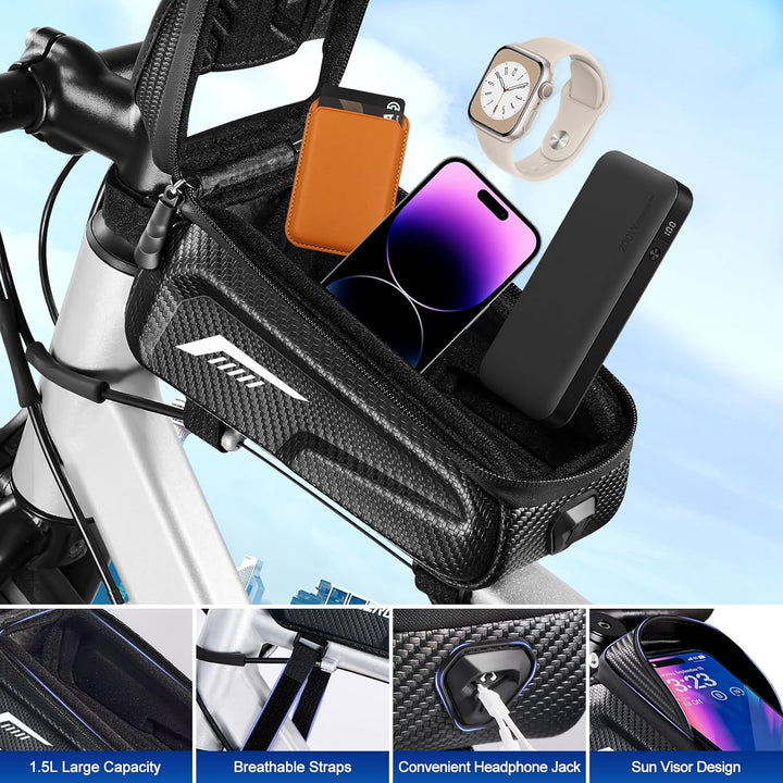 Fahrradtasche Rahmen, Wasserdicht Fahrrad Rahmentasche, Oberrohrtasche Fahrrad mit 3D Sonnenblende u