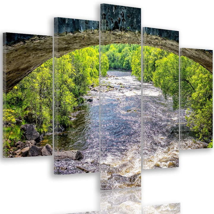 Leinwandbild 5 Teilig Landschaft Bild Wanddeko Fluss Bäume Natur bunt 200x100 cm Leinwandbild 200x10