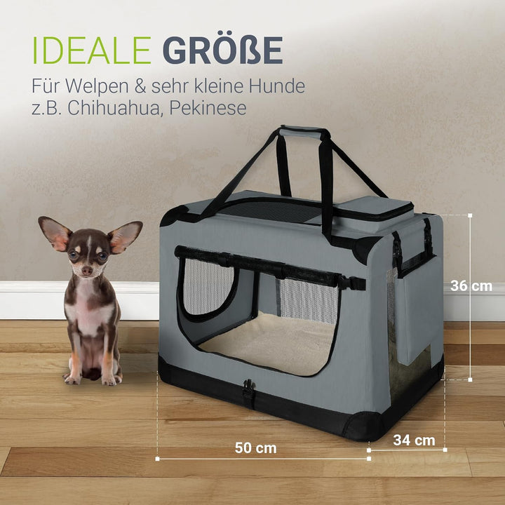 Juskys Hundetransportbox Lassie S faltbar & tragbar 34x50x36 cm mit Decke, Tasche & Griffen - Faltba