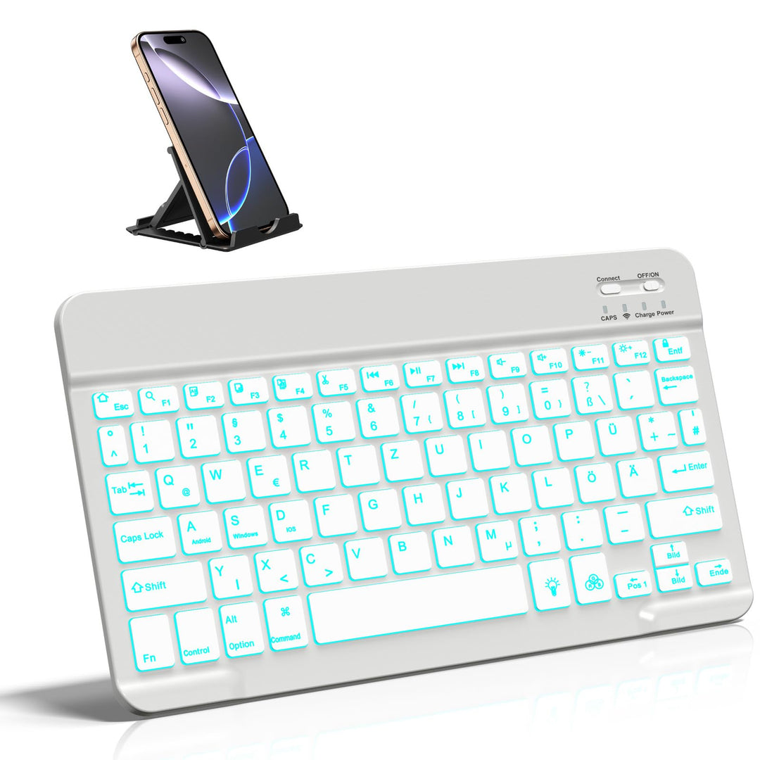 Vobafe Bluetooth Tastatur mit Telefonhalter für iPad Air/Pro/Mini/A16/11/10.9/10.2/iPhone, Kabellose
