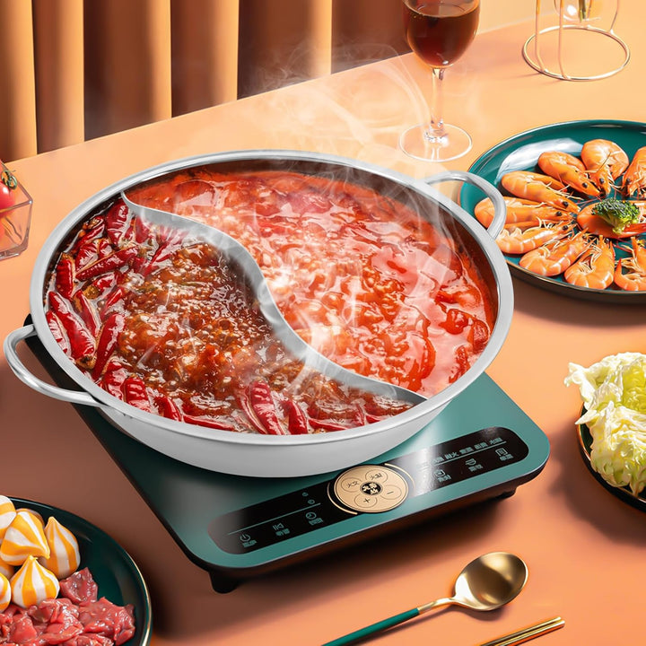 Heisser Topf mit Trennwand, Edelstahl Dual Shabu Shabu, Küche Hot Pot Kochen Suppe Divider Shabu Top