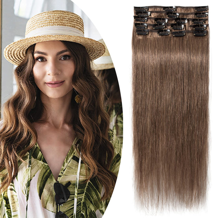 SEGO Extensions Clip in Echthaar 8 Pcs Clip in Echthaar Remy Haarverlängerung Natürliche Haarteil gl