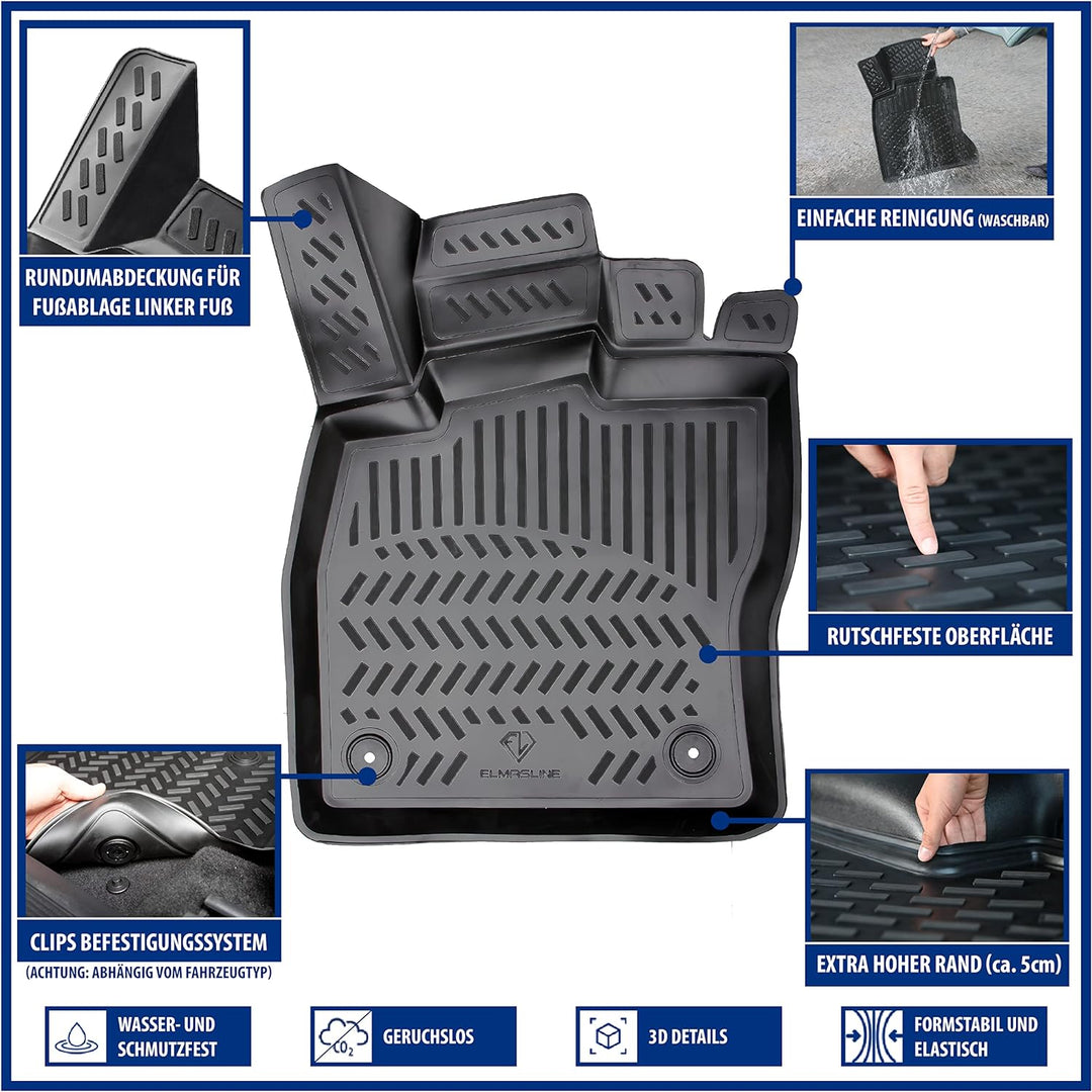 Design 3D Gummimatten Set - für VW Golf 7 Baujahr 2012-2019 | Extra hoher 5cm Rand Golf 7 (Baujahr 2