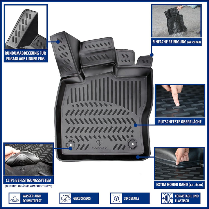 Design 3D Gummimatten Set - für VW Golf 7 Baujahr 2012-2019 | Extra hoher 5cm Rand Golf 7 (Baujahr 2
