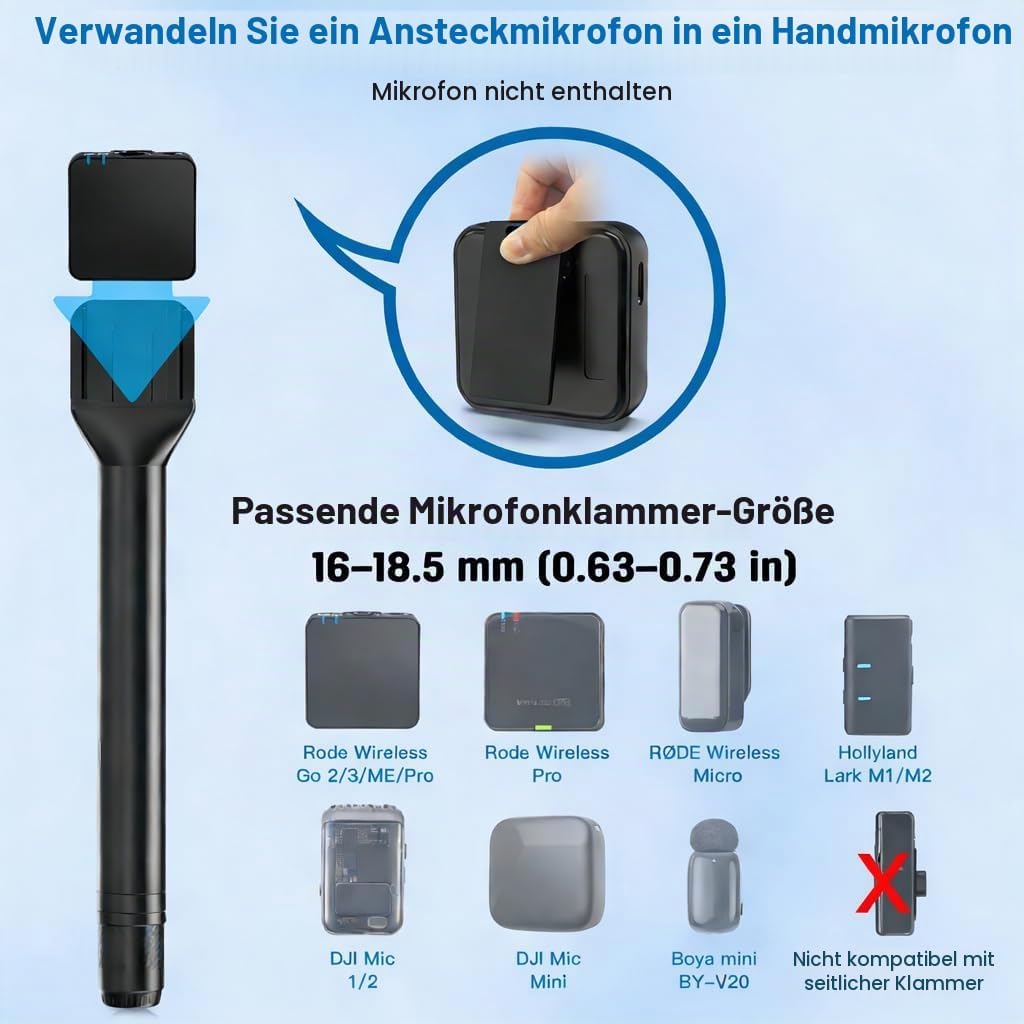 ZealSound Handmikrofon Adapter für DJI Mic, Wireless Lavalier Mikrofon Griff, Funkmikrofon Halter ko