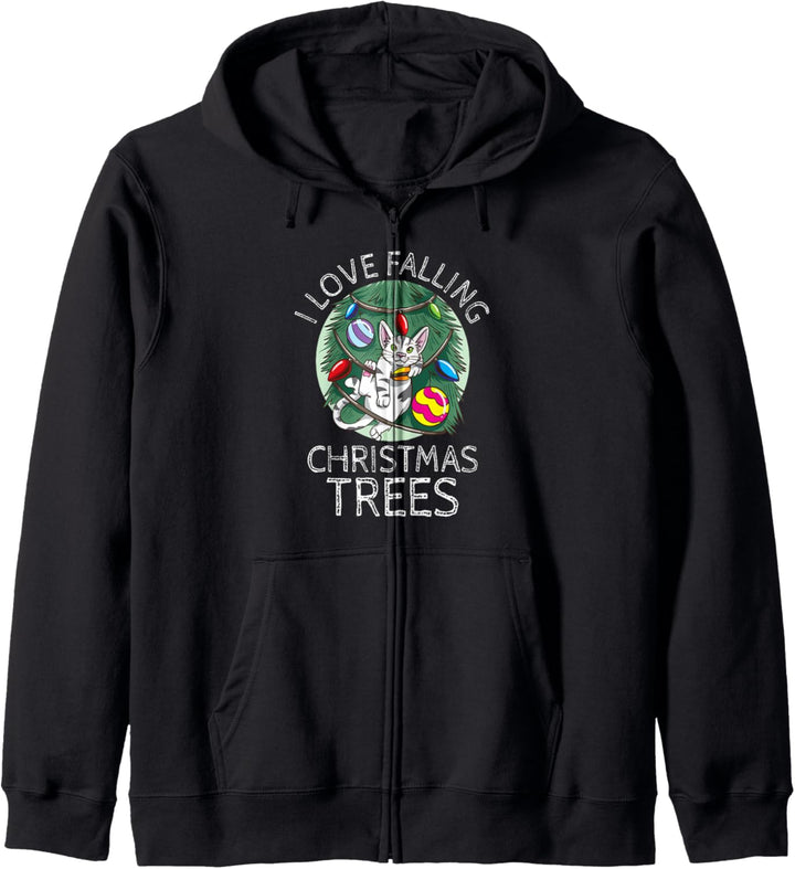 Falling Christmas Trees Funny Cat Christmas Clothing Cats Kapuzenjacke