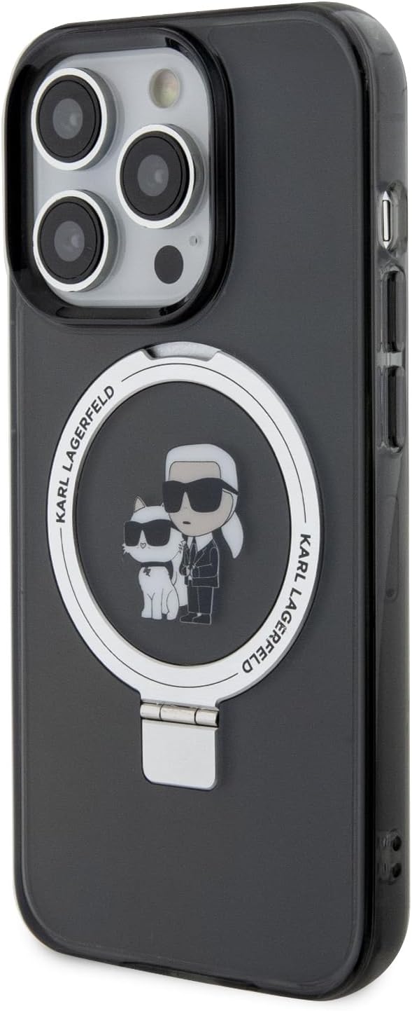 CG Mobile Karl Lagerfeld Magsafe Ringständer Hülle mit Karl & Choupette Heads für iPhone 15 Siehe Be