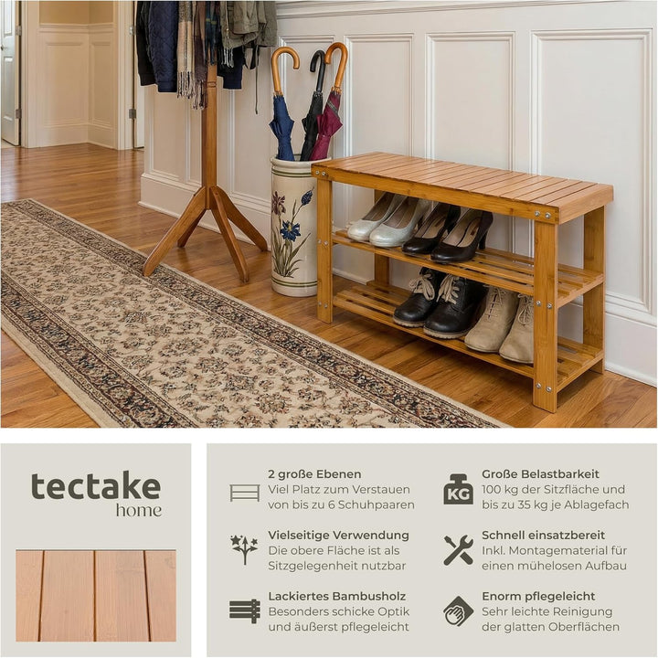 tectake Schuhregal aus Bambus Holz - Diverse Modelle - (70x28x45.5cm mit Sitzfläche | Nr. 401650) 70
