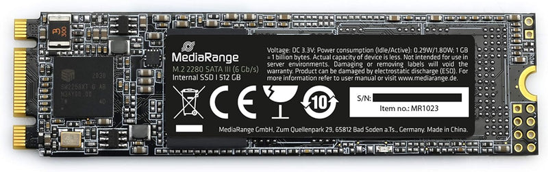 MediaRange Interne SSD Festplatte 512GB - Solid State mit M.2 Schnittstelle SATA Rev. 3.1 und 3D-NAN