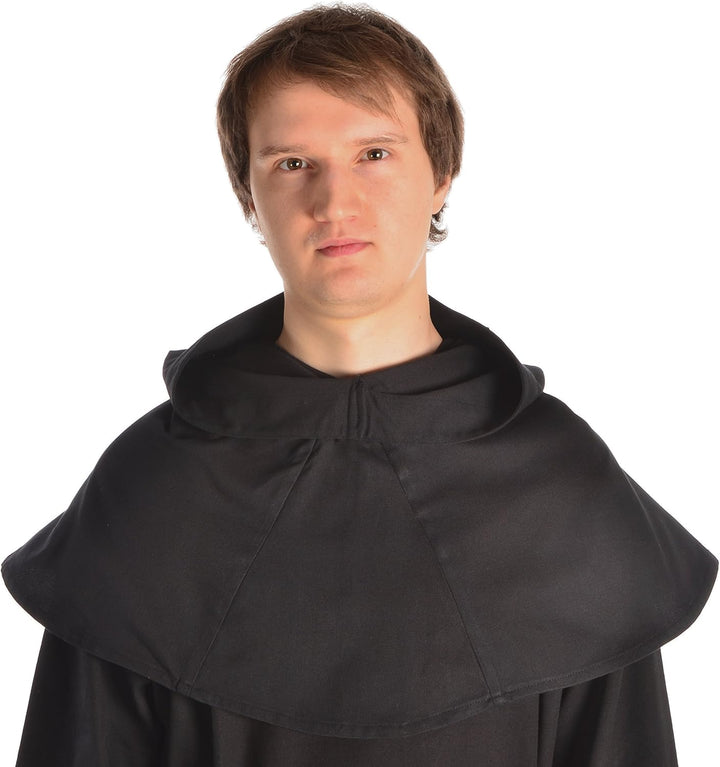 HEMAD Herren Mittelalter Kutte Halzebier (Set Kapuze, Strick, Cotte) S-XXXL Baumwolle L-XL Schwarz,