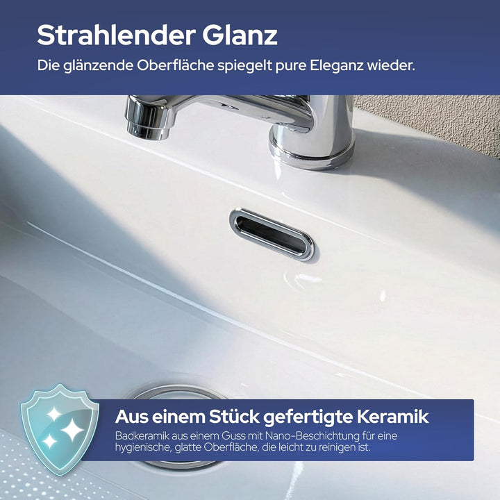 VILSTEIN Keramik Waschbecken - Aufsatzwaschbecken fürs Badezimmer - Hängewaschbecken aus Keramik - E