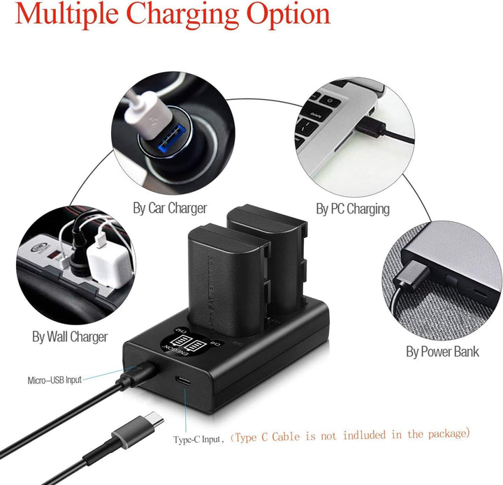 ENEGON LP-E6 Ersatzakku (2 Stück) und Smart LED Dual USB Ladegerät für Canon LP-E6, LP-E6N und Canon