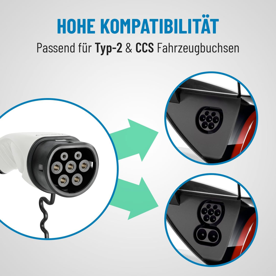 ABSINA Typ 2 Ladekabel 22kW &amp; 32A für Hybrid &amp; Elektroauto - 3 Meter Auto Ladekabel Typ2 3 phasig -
