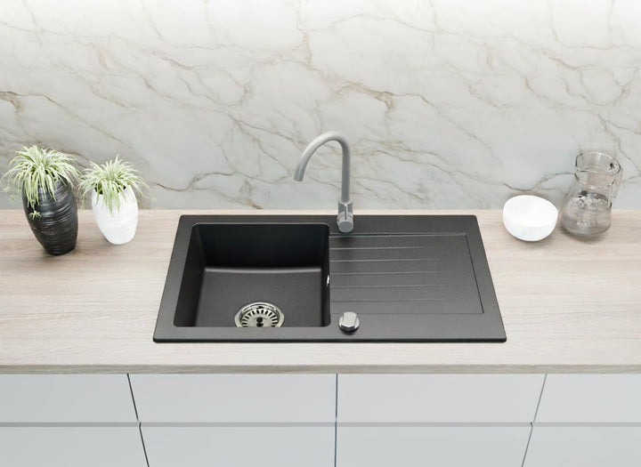 Faizee Möbel Granitspüle 76x44 Küchenspüle Eckig Spülbecken f. Unterschränke ab 45 cm inkl.Siphon Se
