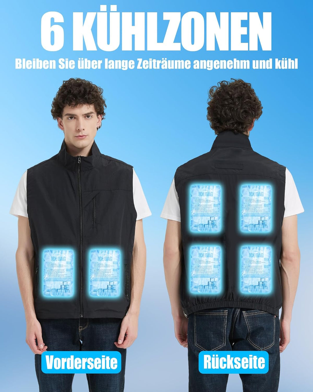 Lvkakmox Kühlweste für Herren und Damen mit 24 Eispacks, 6 Kühlzonen - Arbeitsweste, Sport Ice Cooli