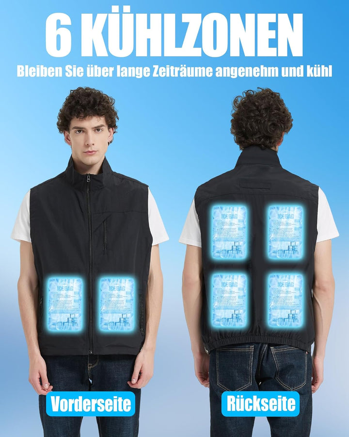 Lvkakmox Kühlweste für Herren und Damen mit 24 Eispacks, 6 Kühlzonen - Arbeitsweste, Sport Ice Cooli