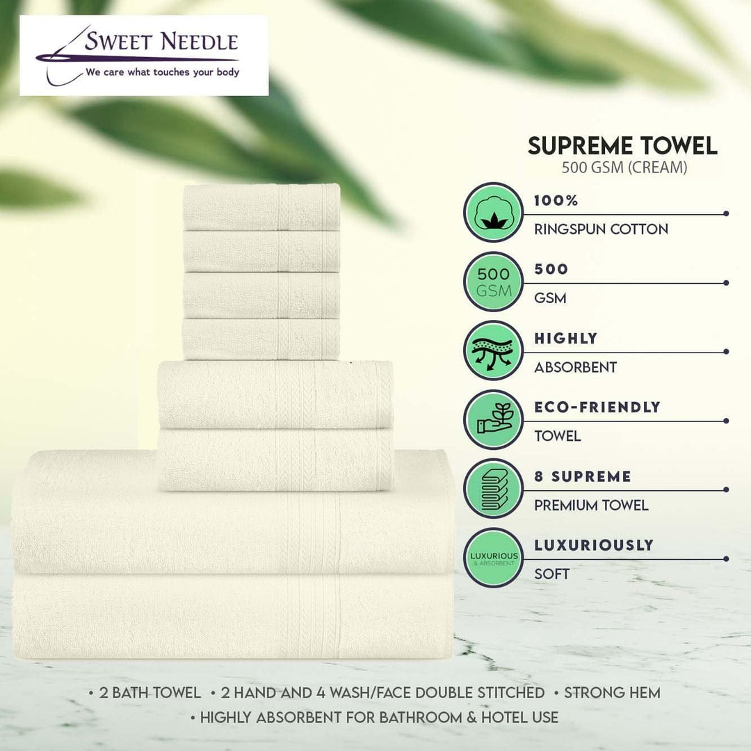 SweetNeedle Supreme Premium 500 g/m² 8 Piece Towel Set, 100% Baumwolle, Machine Wash, Double Stitche