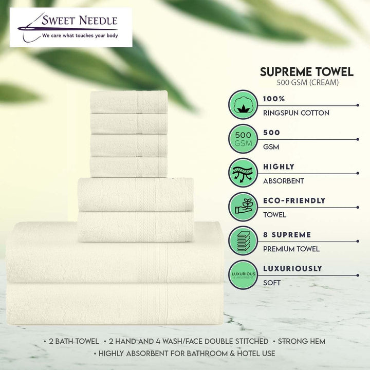 SweetNeedle Supreme Premium 500 g/m² 8 Piece Towel Set, 100% Baumwolle, Machine Wash, Double Stitche
