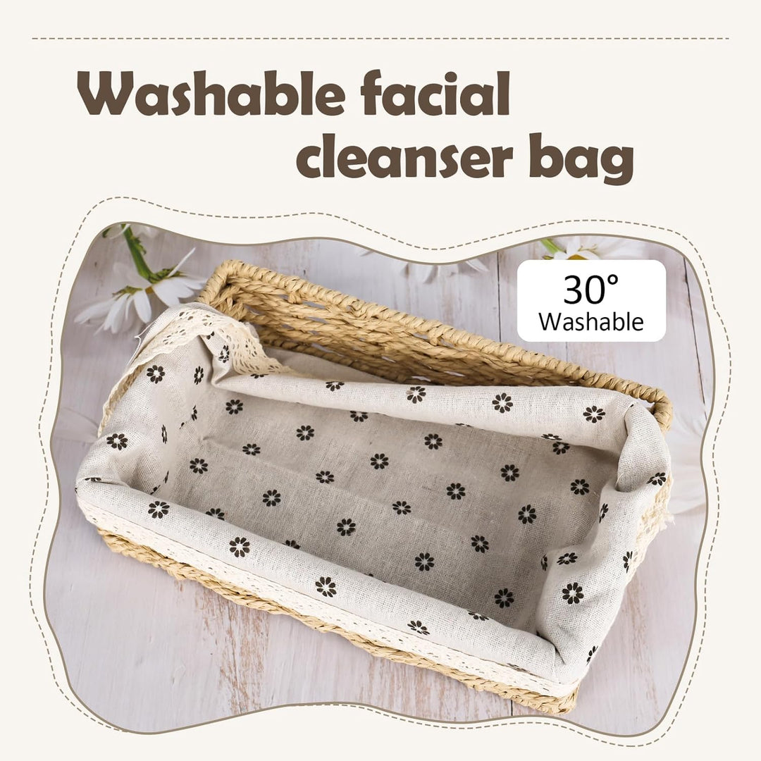 Gross Brotkorb 3er Set (35,31,27CM) Eckige Brotkörbchen aus Seegras, Geflochtener Korb mit Baumwolle