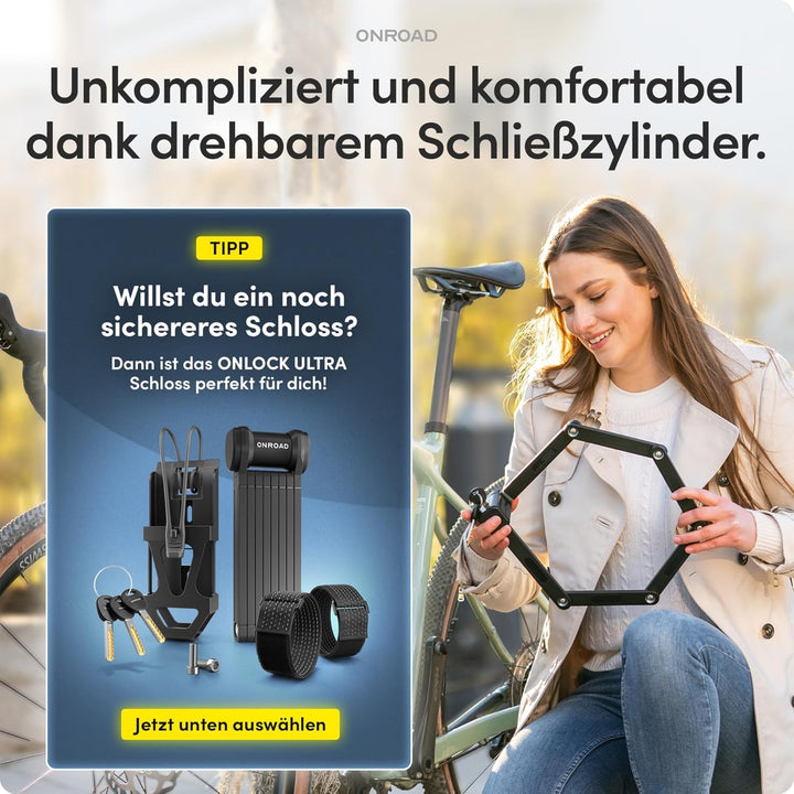 Faltschloss Fahrrad Onlock Pro 85cm diebstahlsicher – Fahrradschloss hohe Sicherheit – Robustes & ko